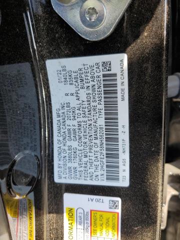 2HGFE2F58NH562081 - 2022 HONDA CIVIC SPORT BLACK photo 12