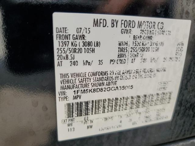 1FM5K8D82GGA35005 - 2016 FORD EXPLORER XLT BLACK photo 13
