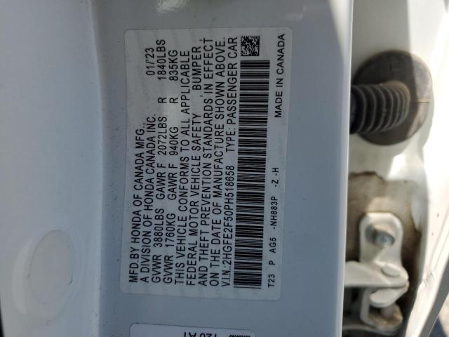 2HGFE2F50PH518658 - 2023 HONDA CIVIC SPORT WHITE photo 12