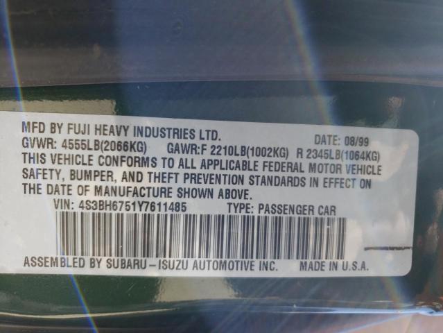 4S3BH6751Y7611485 - 2000 SUBARU LEGACY OUTBACK AWP 绿色 照片 12