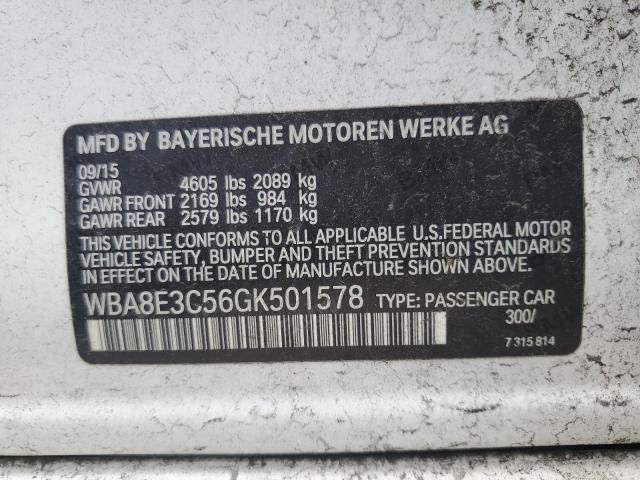 WBA8E3C56GK501578 - 2016 BMW 328 XI SULEV WHITE photo 12