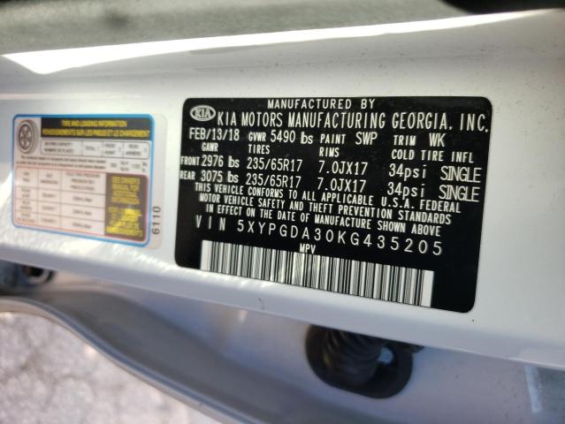 5XYPGDA30KG435205 - 2019 KIA SORENTO L WHITE photo 13