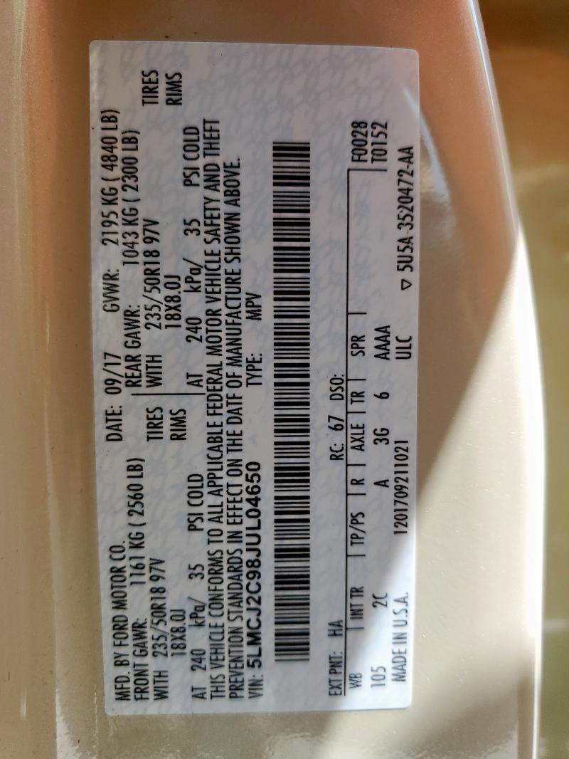 5LMCJ2C98JUL04650 - 2018 LINCOLN MKC SELECT BEIGE photo 14