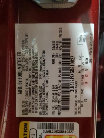 3LN6L2J9XGR610827 - 2016 LINCOLN MKZ RED photo 12