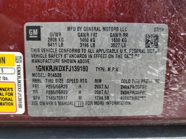 1GNKRJKDXFJ139180 - 2015 CHEVROLET TRAVERSE LTZ RED photo 13