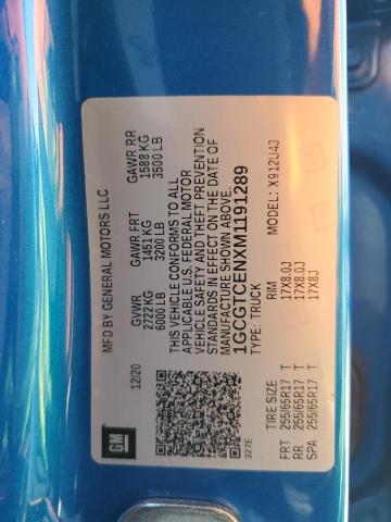 1GCGTCENXM1191289 - 2021 CHEVROLET COLORADO LT BLUE photo 12