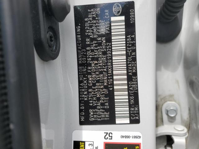 4T1G11AK6RU199252 - 2024 TOYOTA CAMRY SE NIGHT SHADE WHITE photo 12