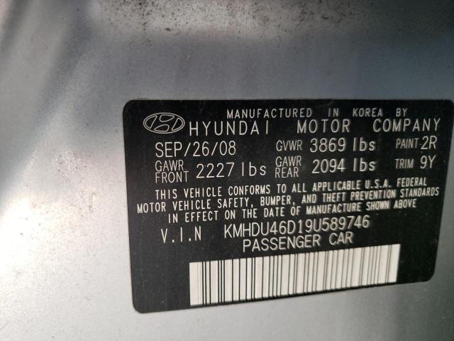 KMHDU46D19U589746 - 2009 HYUNDAI ELANTRA GLS SILVER photo 12