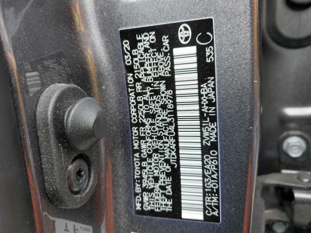 JTDKARFU4L3118978 - 2020 TOYOTA PRIUS L CHARCOAL photo 12