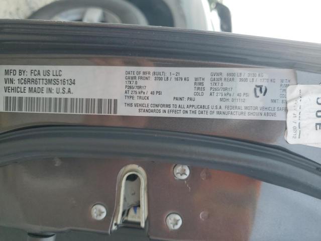 1C6RR6TT3MS516134 - 2021 RAM 1500 CLASS SLT ნაცრისფერი ფოტო 12