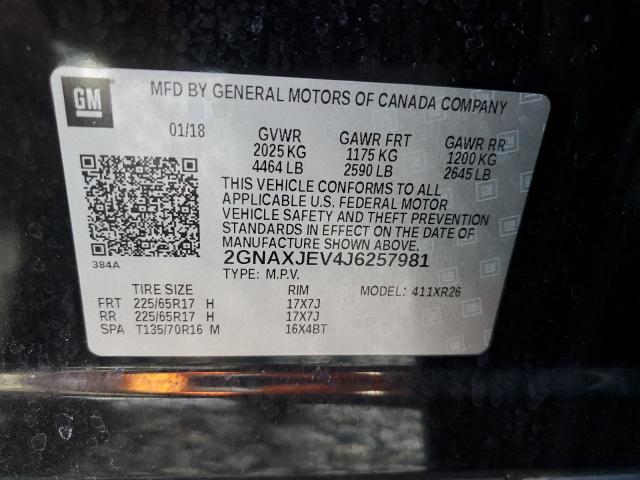 2GNAXJEV4J6257981 - 2018 CHEVROLET EQUINOX LT BLACK photo 13