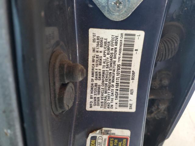 1HGFA16817L107935 - 2007 HONDA CIVIC EX BLUE photo 12