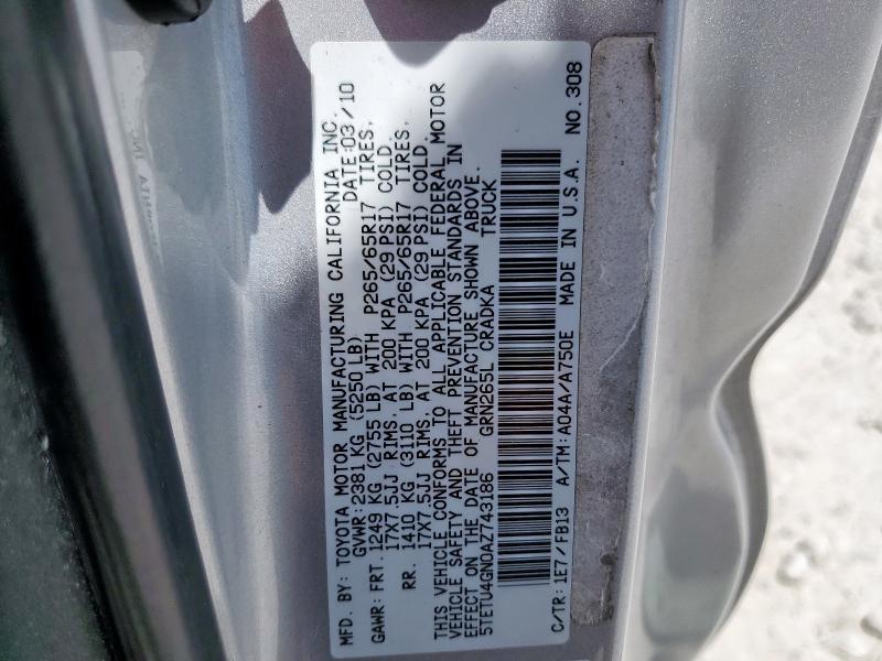 5TETU4GN0AZ743186 - 2010 TOYOTA TACOMA PRERUNNER ACCESS CAB SILVER photo 12