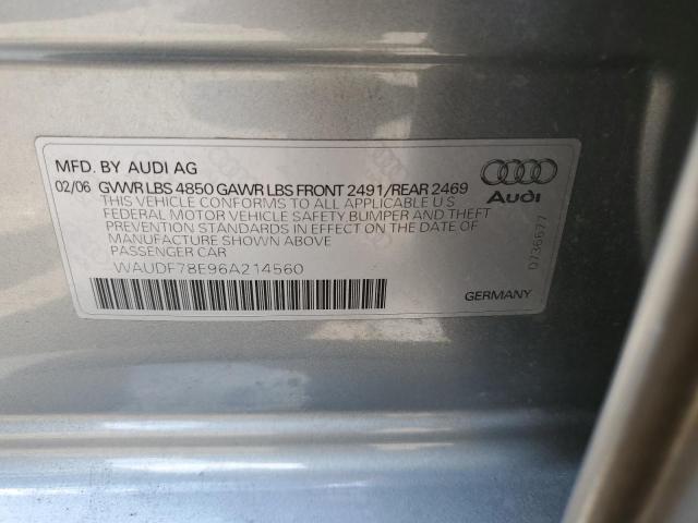 WAUDF78E96A214560 - 2006 AUDI A4 2.0T QUATTRO SILVER photo 12