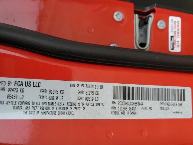 2C3CDXGJXKH553444 - 2019 DODGE CHARGER SCAT PACK RED photo 12