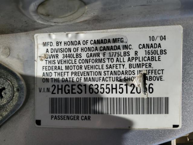 2HGES16355H512056 - 2005 HONDA CIVIC DX VP Gümüş foto 12