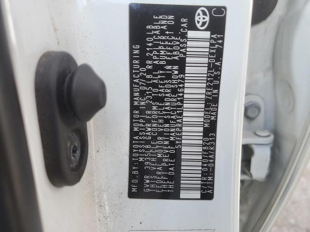 5YFEPRAE1LP146479 - 2020 TOYOTA COROLLA LE WHITE photo 12