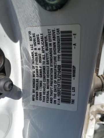 19XFC1F77LE210408 - 2020 HONDA CIVIC EXL WHITE photo 12