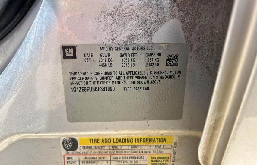 1G1ZE5EU8BF381090 - 2011 CHEVROLET MALIBU LTZ ვერცხლისფერი ფოტო 10