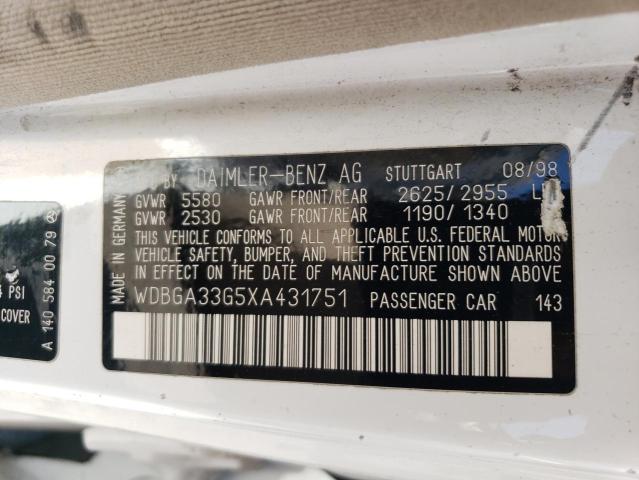 WDBGA33G5XA431751 - 1999 MERCEDES-BENZ S 320 WHITE photo 12