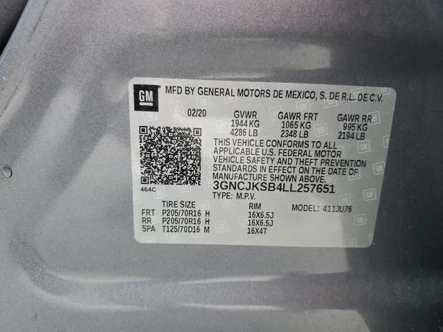 3GNCJKSB4LL257651 - 2020 CHEVROLET TRAX LS GRAY photo 13