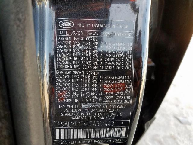 SALMP13419A301443 - 2009 LAND ROVER RANGE ROVER AUTOBIOGRAPHY  photo 10