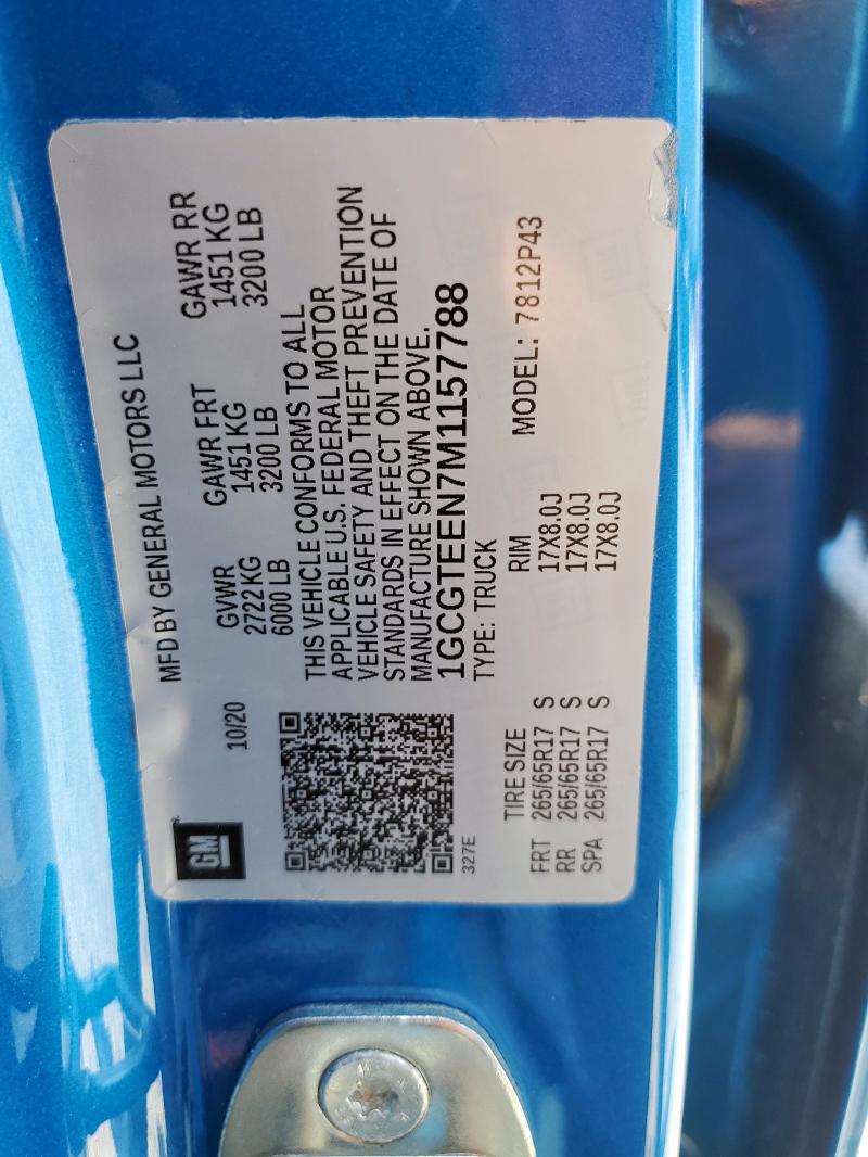 1GCGTEEN7M1157788 - 2021 CHEVROLET COLORADO ZR2 BLUE photo 12