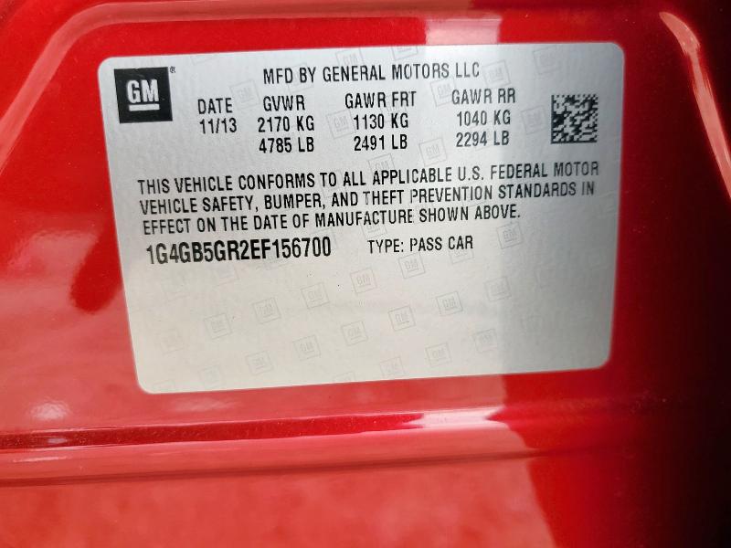 1G4GB5GR2EF156700 - 2014 BUICK LACROSSE RED photo 13