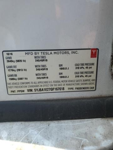 5YJSA1E27GF167618 - 2016 TESLA MODEL S Սպիտակ լուսանկար 12