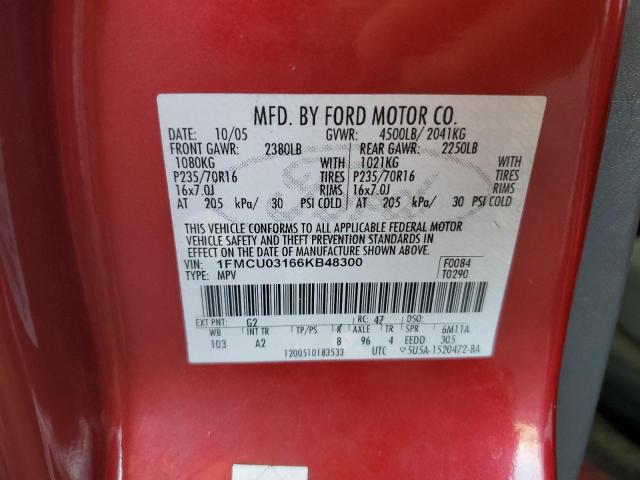 1FMCU03166KB48300 - 2006 FORD ESCAPE XLT RED photo 13