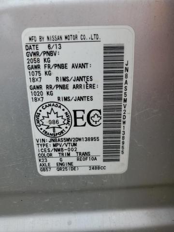 JN8AS5MV2DW138955 - 2013 NISSAN ROGUE S 银色 照片 13