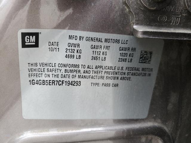 1G4GB5ER7CF194293 - 2012 BUICK LACROSSE CONVENIENCE Qəhvəyi foto 12