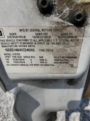 1GCEC14W4YZ246560 - 2000 CHEVROLET SILVERADO C1500 თეთრი ფოტო 12