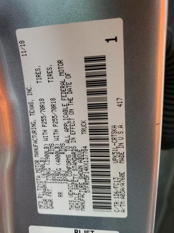 5TFRM5F14KX137784 - 2019 TOYOTA TUNDRA DOUBLE CAB SR/SR5 SILVER photo 12