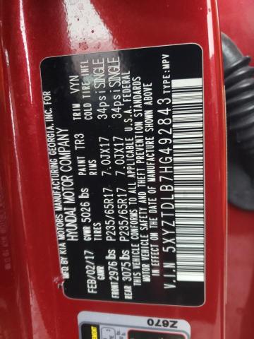 5XYZTDLB7HG492843 - 2017 HYUNDAI SANTA FE S წითელი ფოტო 12