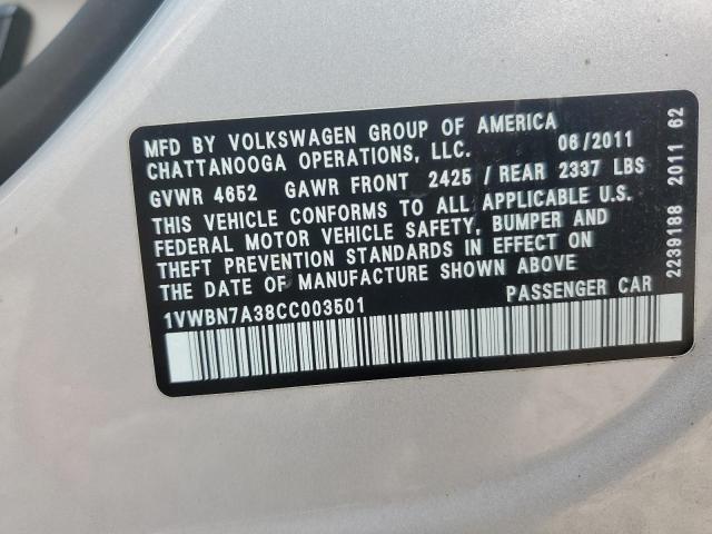 1VWBN7A38CC003501 - 2012 VOLKSWAGEN PASSAT SE SILVER photo 14