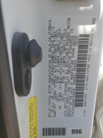 3TMJU4GN4DM154439 - 2013 TOYOTA TACOMA DOUBLE CAB PRERUNNER WHITE photo 12