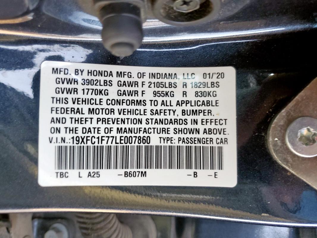 19XFC1F77LE007860 - 2020 HONDA CIVIC EXL BLUE photo 13
