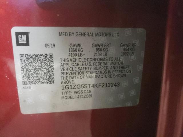 1G1ZG5ST4KF213243 - 2019 CHEVROLET MALIBU RS RED photo 12