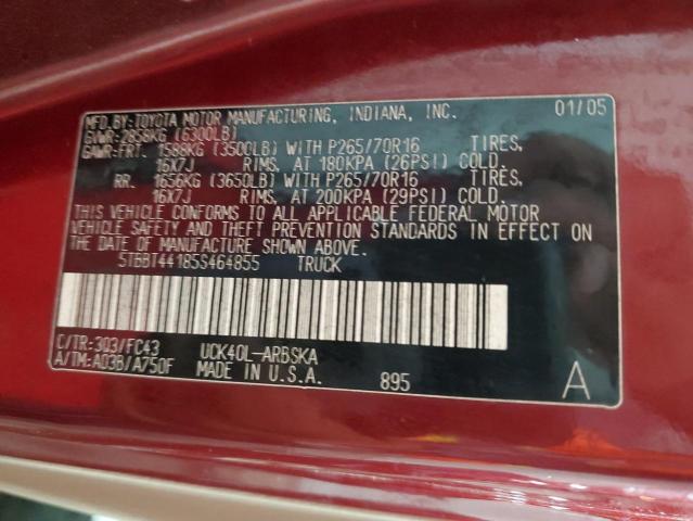 5TBBT44185S464855 - 2005 TOYOTA TUNDRA ACCESS CAB SR5 BURGUNDY photo 12