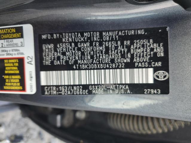 4T1BK3DBXBU428732 - 2011 TOYOTA AVALON BASE GRAY photo 12