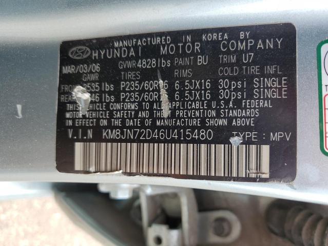 KM8JN72D46U415480 - 2006 HYUNDAI TUCSON GLS TURQUOISE photo 13