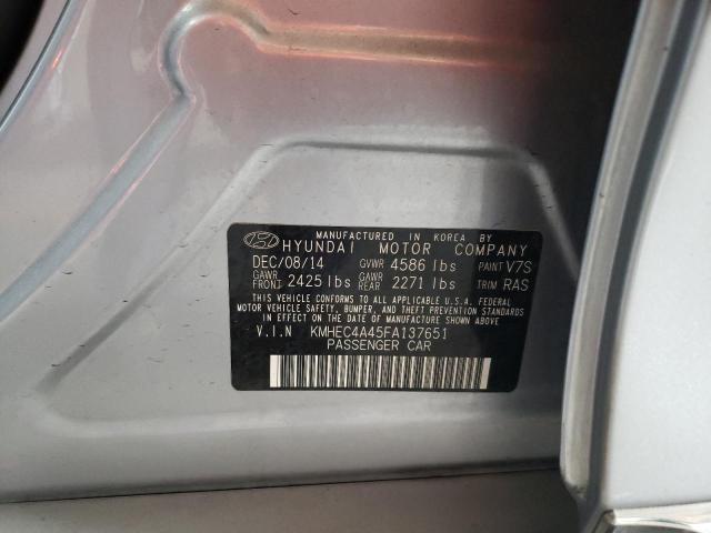 KMHEC4A45FA137651 - 2015 HYUNDAI SONATA HYBRID SILVER photo 13