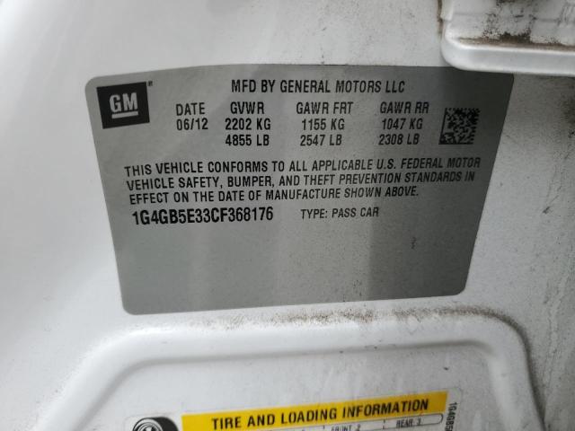 1G4GB5E33CF368176 - 2012 BUICK LACROSSE CONVENIENCE Ağ foto 12