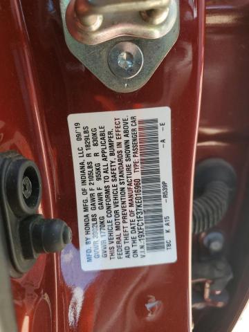 19XFC1F37KE016960 - 2019 HONDA CIVIC EX RED photo 12