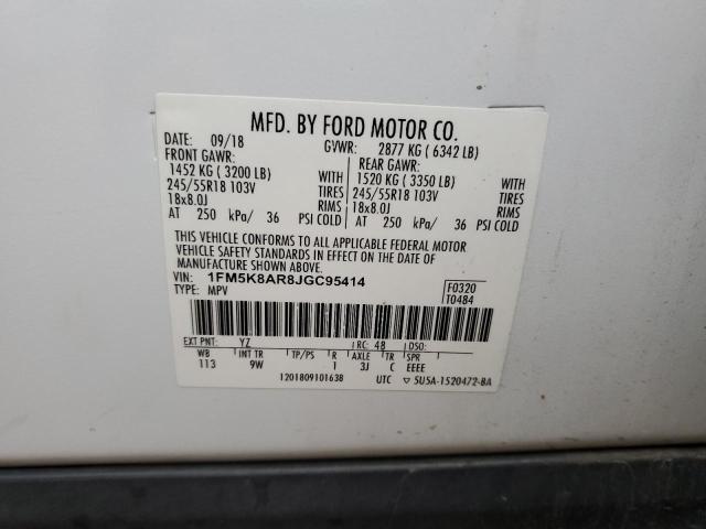 1FM5K8AR8JGC95414 - 2018 FORD EXPLORER POLICE INTERCEPTOR 白色 照片 13