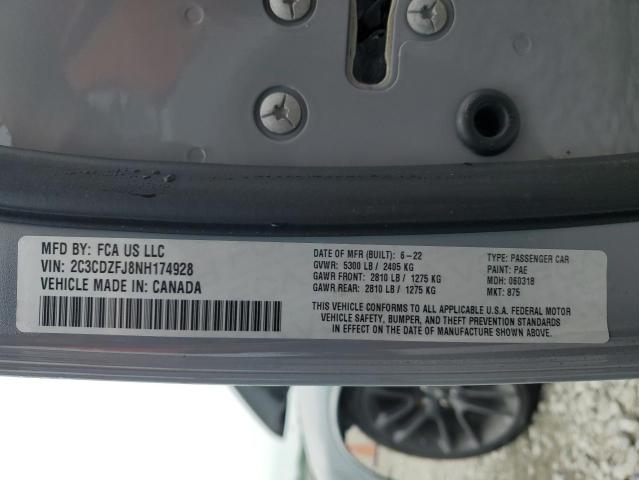 2C3CDZFJ8NH174928 - 2022 DODGE CHALLENGER R/T SCAT PACK GRAY photo 12