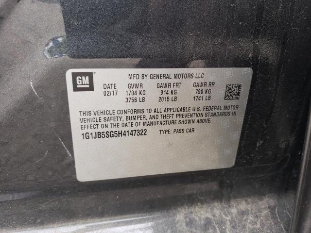 1G1JB5SG5H4147322 - 2017 CHEVROLET SONIC LS 黑色 照片 12