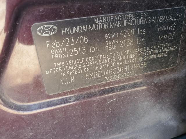 5NPEU46C36H128456 - 2006 HYUNDAI SONATA GLS BLACK photo 12