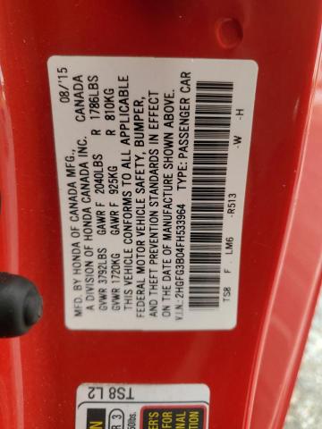 2HGFG3B04FH533964 - 2015 HONDA CIVIC EXL RED photo 12